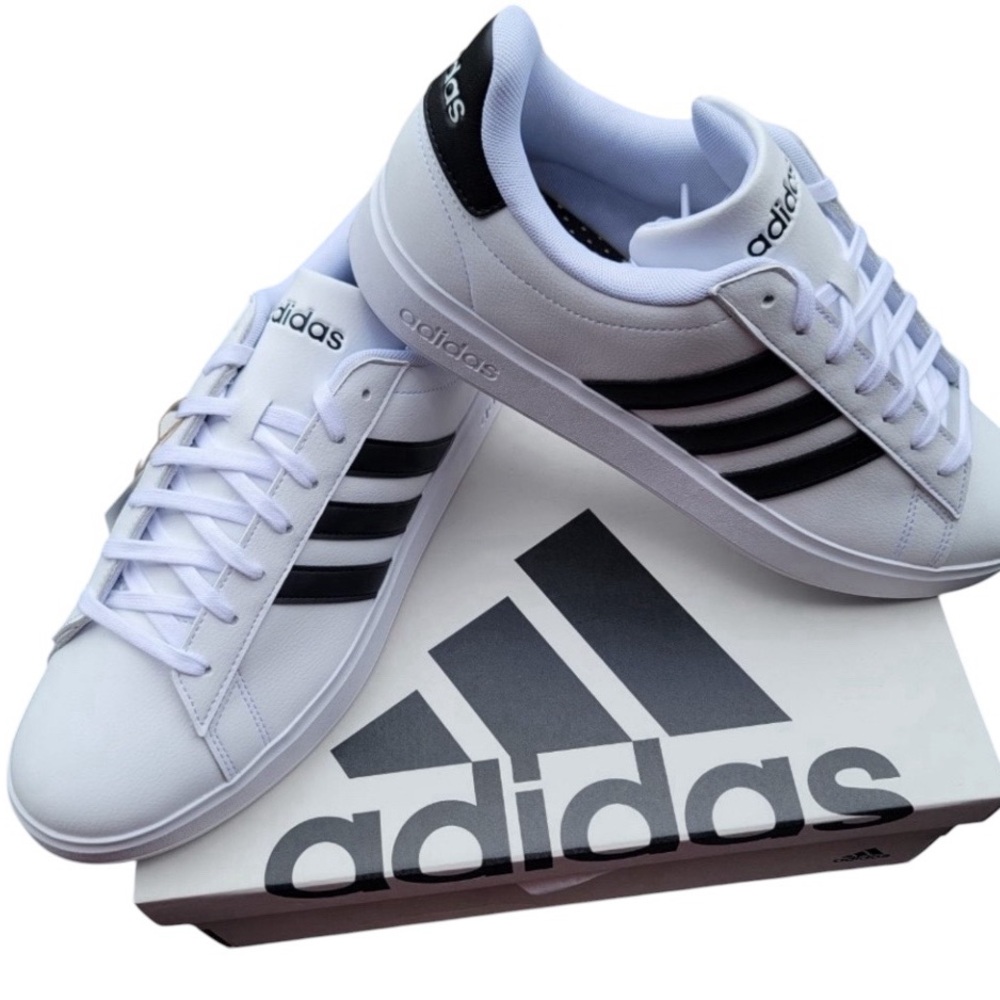 50% off Men Adidas Grand Court 2.0 Shoes White Black Athletic Sneakers GW9195